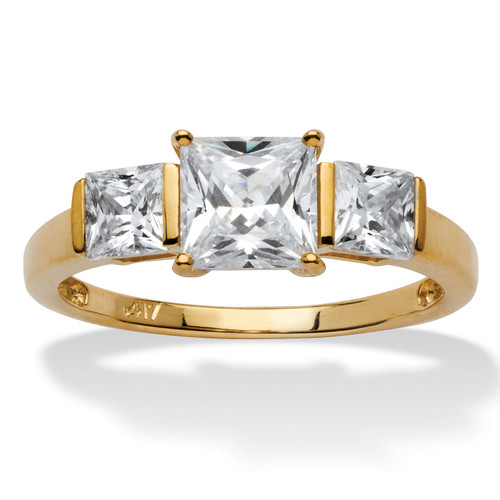 Princess-Cut Cubic Zirconia 3-Stone Bridal Engagement Anniversary Ring 1.94 TCW in Solid 10k Gold