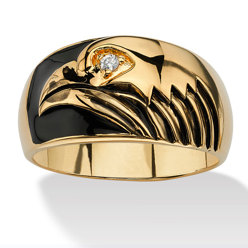 Men's Round Cubic Zirconia Accent Yellow Gold-Plated Black Enamel-Finish American Eagle Ring