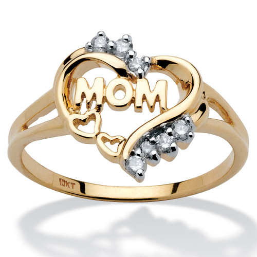 1/8 TCW Diamond Mom Heart Ring in 10k Gold