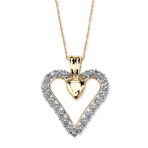 Diamond Accent Heart Pendant Necklace in Solid 10k Gold 18"