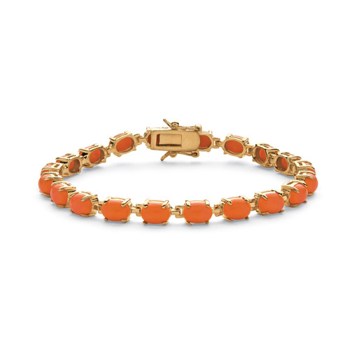 Oval-Cut Simulated Coral Cabochon Tennis Bracelet in Gold-Plated 7.5"