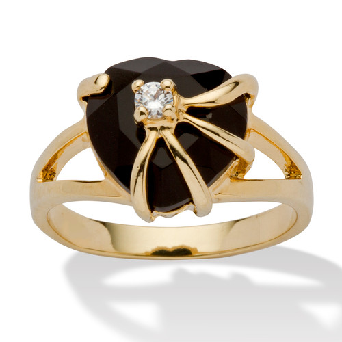 Heart-Shaped Genuine Onyx Cubic Zirconia Accent Yellow Gold-Plated Cocktail Ring