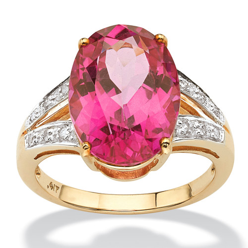 8.84 TCW Oval-Cut Sunset Rose Genuine Topaz Diamond Accent 10k Yellow Gold Ring