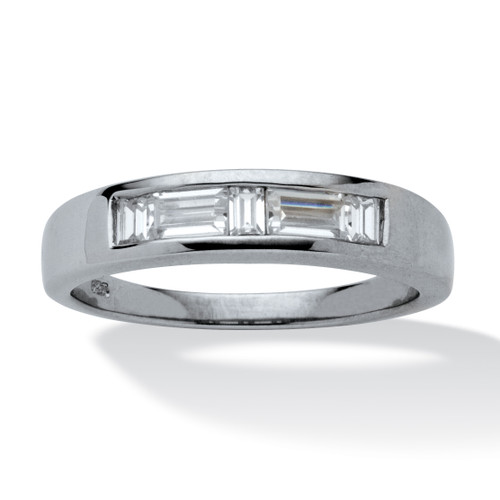 1 TCW Baguette-Cut Cubic Zirconia Wedding Ring in Platinum-plated Sterling Silver Sizes 8-16
