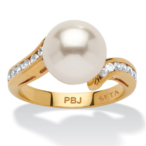 .16 TCW Round Simulated Pearl and Cubic Zirconia Accent Yellow Gold-Plated Ring (9.5mm)