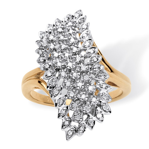 1/7 TCW Round Pave Diamond Cluster Ring in 18k Gold-plated Sterling Silver