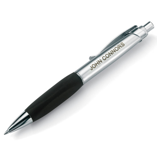Personalized Executive Pen with Black Rubber Grip in Silvertone