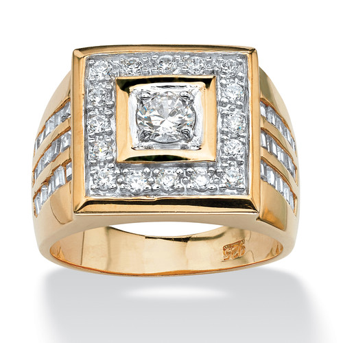 Men's 2.18 TCW Round Cubic Zirconia 18k Gold Yellow over Sterling Silver Bezel-Set Square Ring