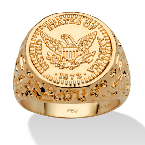 Men's Gold-Plated American Eagle Coin Replica Nugget-Style Ring