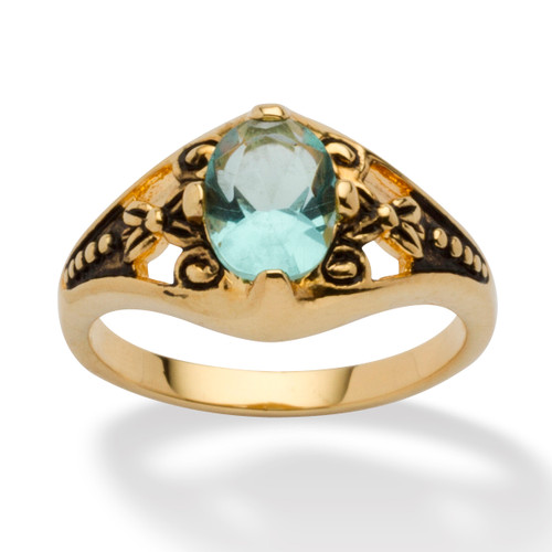 Oval-Cut Simulated Birthstone Filigree Ring in Antiqued Gold-Plated