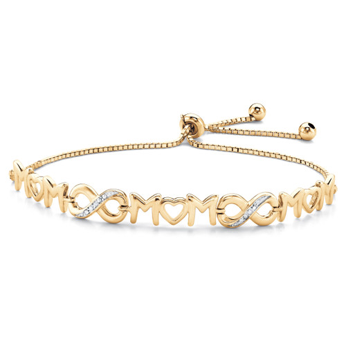 Diamond Accent "Mom" Infinity Drawstring Slider Bracelet in 14k Yellow Gold-plated Sterling Silver 10" Adjustable