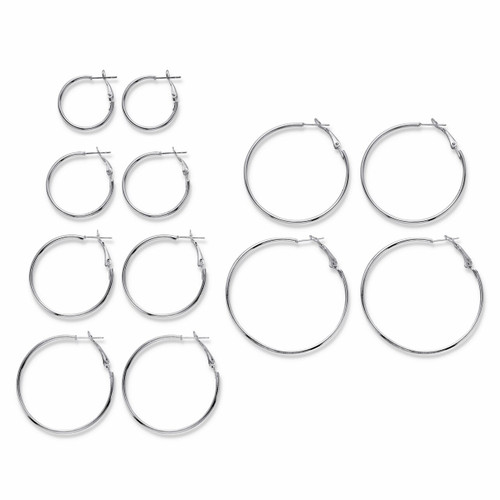 Polished 6-Pair Hoop Earring Set in Silvertone (1" - 2")