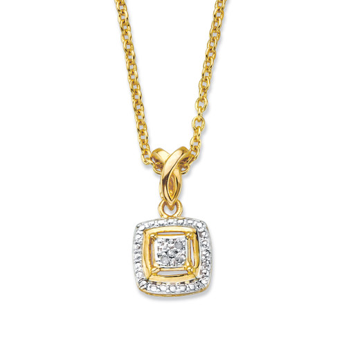 Diamond Accent Squared Two-Tone Gold-Plated Pendant Necklace 18"