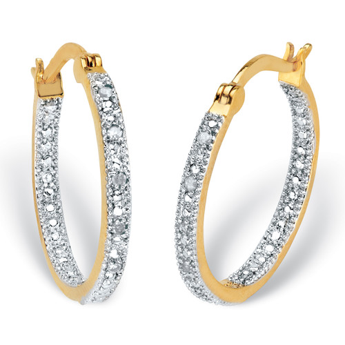 Round Diamond Accent Inside-Out Hoop Earrings 1/10 TCW Gold-Plated 7/8"