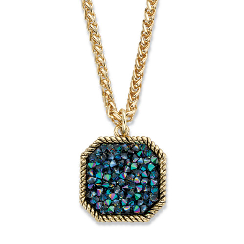 Mystic Fire Crystal Antiqued Goldtone Octagon Pendant Necklace 18"-20"