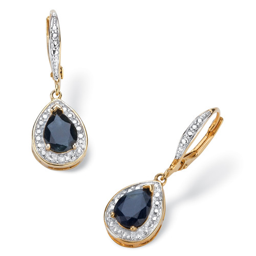 3.72 TCW Pear-Cut Genuine Midnight Blue Sapphire Halo-Style Drop Earrings 18k Gold-Plated