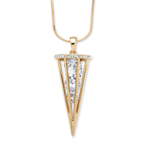 Brilliant-Cut Crystal Charm Cage Pendant With Herringbone Chain in Goldtone 32"-35"