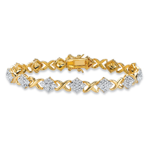 Diamond Accent Pave-Style "X and O" Tennis Bracelet Yellow Gold-Plated 7.5"