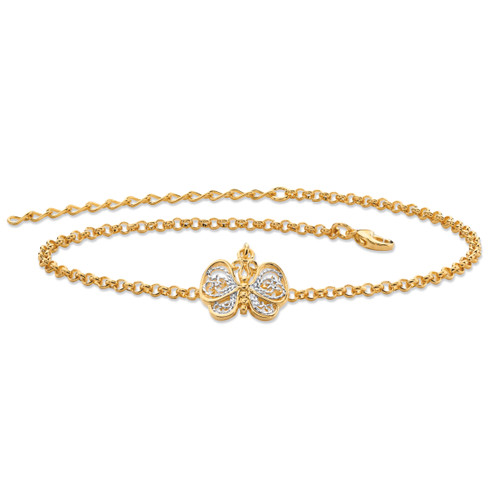 18k Gold-Plated Two-Tone Filigree Butterfly Ankle Bracelet Adjustable 9"-11"