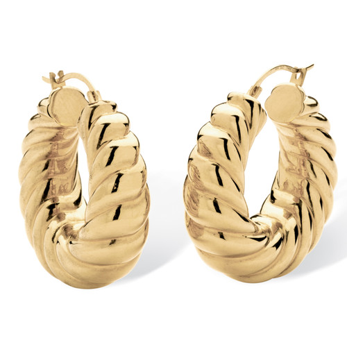 14k Gold Ultra-Lightweight Nano Diamond Resin Filled Shrimp-Style Hoop Earrings (1 1/4")