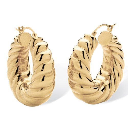 14k Gold Shrimp-Style Hoop Earrings Nano Diamond Resin Filled (1 1/4")