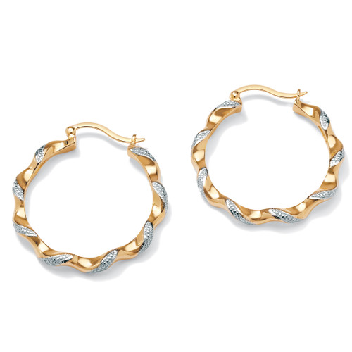 Diamond Accent Twisted Hoop Earrings Yellow Gold-Plated (1 1/2")