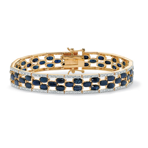 20.66 TCW Oval-Cut Midnight Blue Genuine Sapphire Diamond Accent Gold-Plated Tennis Bracelet