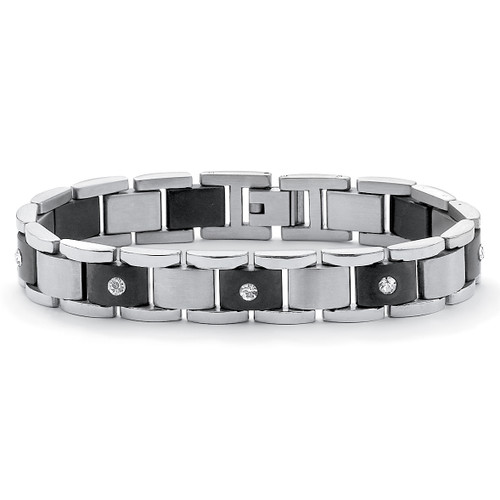 Men's Crystal Accent Bar-Link Bracelet in Black Ion-Plated Stainless Steel