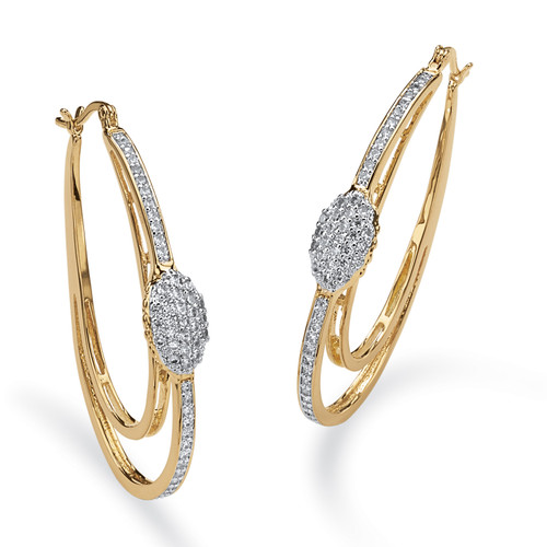 1.25 TCW Cubic Zirconia Double Oval Hoop Earrings in Gold-Plated (2")