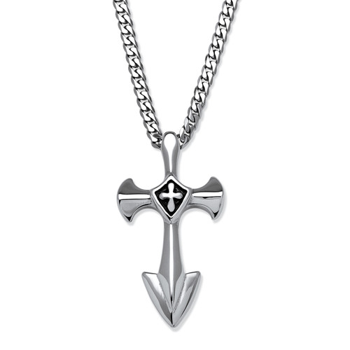 Men's Cross Pendant with Blackened Cross Accent in Stainless Steel 24"
