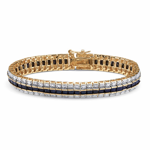 Princess-Cut Midnight Blue Sapphire and Diamond Accent Tennis Bracelet (13.76 TCW) 18k Gold-Plated