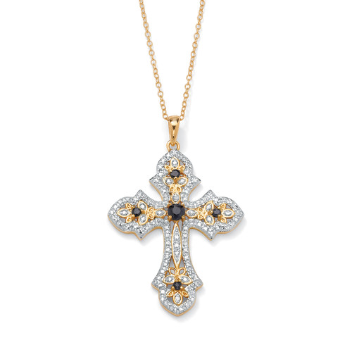.46 TCW Genuine Midnight Sapphire and Diamond Accented Cross Pendant 18k Gold-plated Sterling Silver