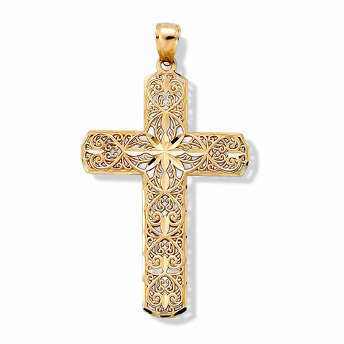 10k Gold Diamond-Cut Swirl Religious Cross Pendant