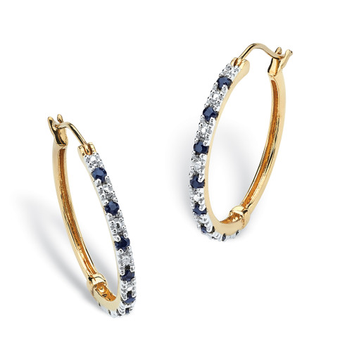 .82 TCW Genuine Midnight Blue Sapphire Hoop Earrings in 18k Gold-plated Sterling Silver (1")