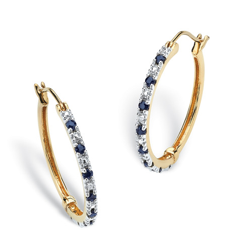 .82 TCW Genuine Midnight Blue Sapphire Hoop Earrings in 18k Gold over Sterling Silver (1")