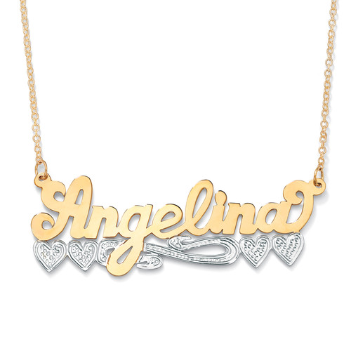 Two-Tone Personalized Multi-Heart Nameplate Necklace in 18k Gold-plated Sterling Silver 18"