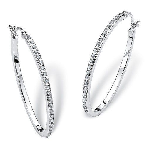 Diamond Fascination Oval Hoop Earrings in Platinum over Sterling Silver (1 1/2")