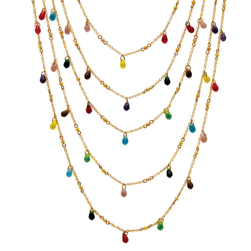 Multicolor Beaded Waterfall Necklace in Yellow Goldtone