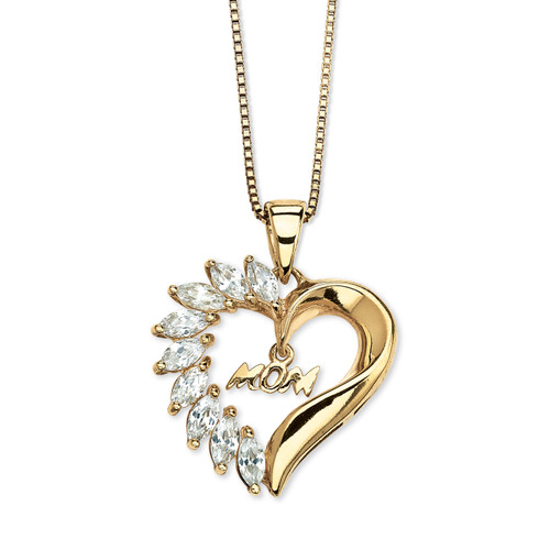 1.35 TCW Cubic Zirconia Mom Heart Pendant Necklace in 14k Gold-plated Sterling Silver