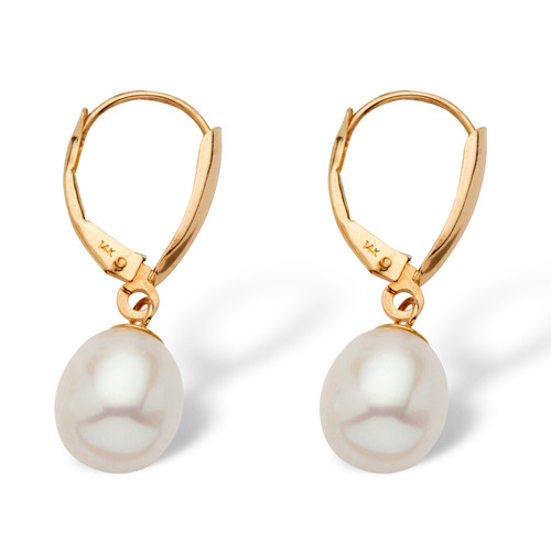 Cultured Freshwater Pearl Teardrop Earrings in 14k Yellow Gold