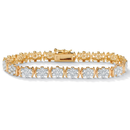 1/4 TCW Round Diamond Flower Tennis Bracelet in 14k Gold-plated Sterling Silver