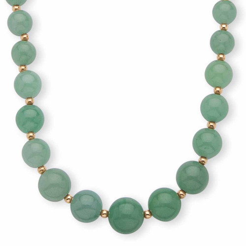 Genuine Green Jade Beaded 10k Yellow Gold Graduated Necklace 18"