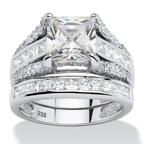 3.06 TCW Princess-Cut Cubic Zirconia 2-Piece Bridal Ring Set in Platinum-plated Sterling Silver