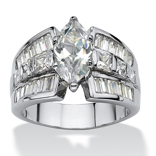 7.87 TCW Marquise-Cut Cubic Zirconia Engagement Anniversary Ring Platinum-Plated