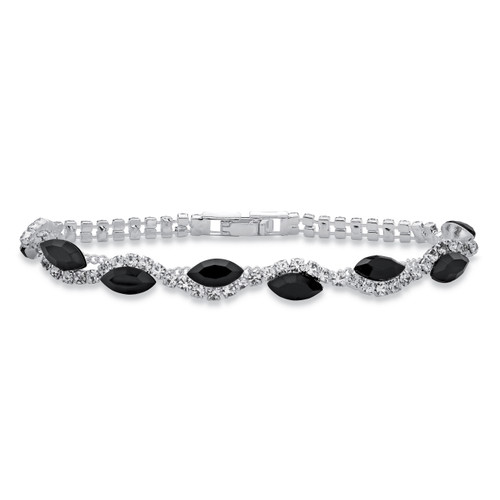 Marquise-Cut Black and White Crystal Twisted Strand Bracelet in Silvertone 7"