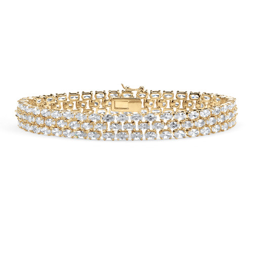 28.60 TCW Oval-Cut Cubic Zirconia Gold-Plated Triple-Row Tennis Bracelet 8.5"