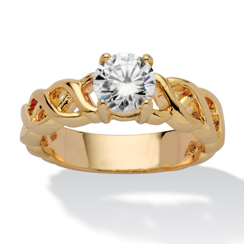 1.08 TCW Round Cubic Zirconia Solitaire Lattice Engagement Ring Gold-Plated