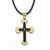 Men's Lord's Prayer Cross Pendant and Fabric Cord Gold and Black Ion-Plated Stainless Steel 24"-27"