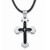 Men's Lord's Prayer Cross Pendant and Fabric Cord in Stainless Steel and Black Ion-Plated 24"-27"