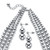 Graduated Beaded 3-Piece Triple-Strand Necklace, Drop Earring and Stretch Bracelet Set in Silvertone 16.5" - 19.5"